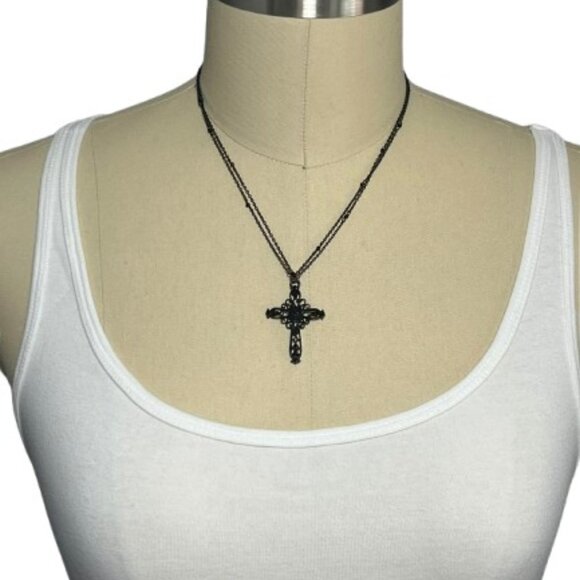 Black Filigree Cross Necklace - LNC - Picture 1 of 4